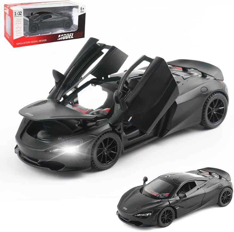 Diecast Toy Car McLaren 720S Sports Car Model,Zinc Alloy Simulation Casting Pull Back Vehicles,1:32 Scale Mini Supercar Toys with Lights and Music for Toddlers Kids Children Gift (720S-Green)