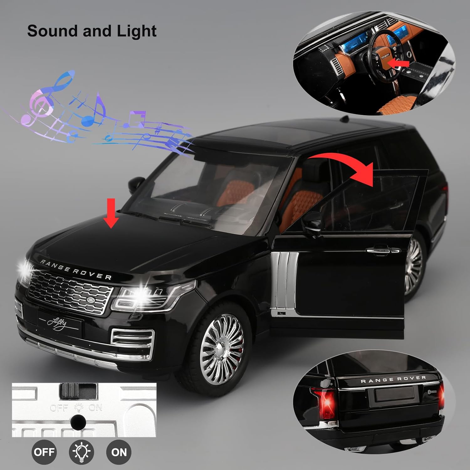 1/18 Scale Compatible for Land Rover Model Car，Zinc Alloy Pull Back Toy Diecast Car with Sound and Light，SUV Off-Road Vehicle，Children's Toy car ，Gifts for Boys and Girls Black