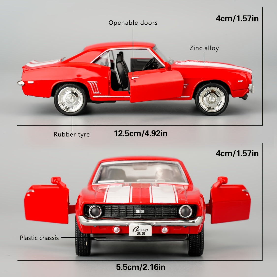 RMZ CITY 1:36 Scale 1969 for CHEVROLET for Camaro S5 Diecast Model - Vibrant Yellow with Black Stripes, Zinc Alloy PullBack Toy Car with Openable Doors & Detailed Interior, Perfect Gift for Boys & Girls