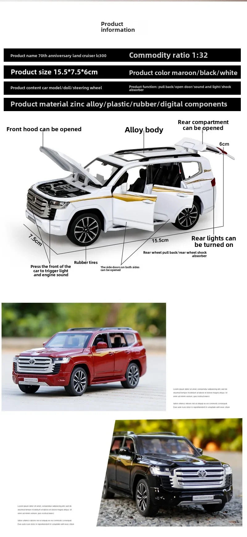 [CubeFun]1:32 Toyota Land Cruiser LC300 Alloy Car Model SUV Diecast Metal Sound Light High Simulation Collection Gifts Toys