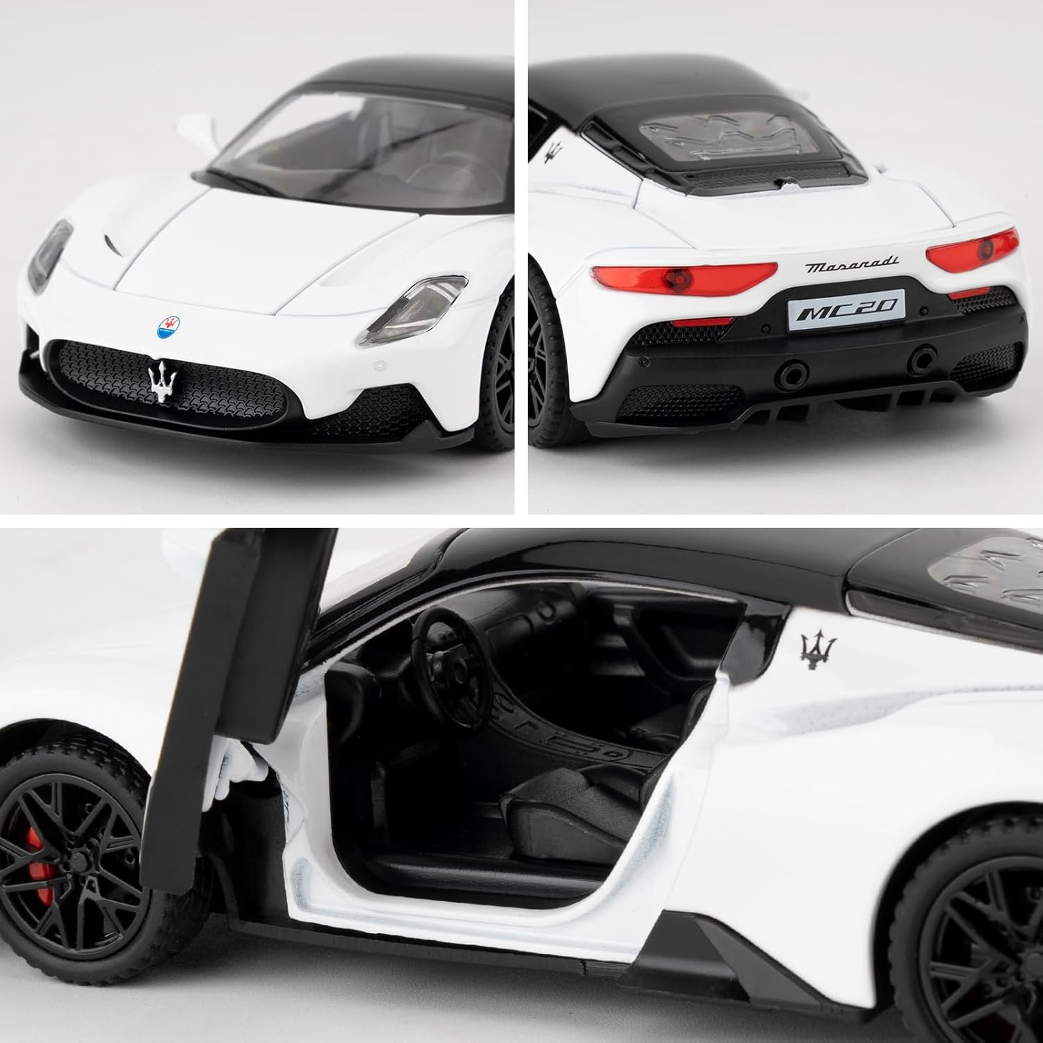 1/32 Maserati MC20 Alloy Model car, Model Toy with Pull Back Function, Toy car That Makes Sound and Bright Light, Model Toy for Collection, Gift for Kids (White)