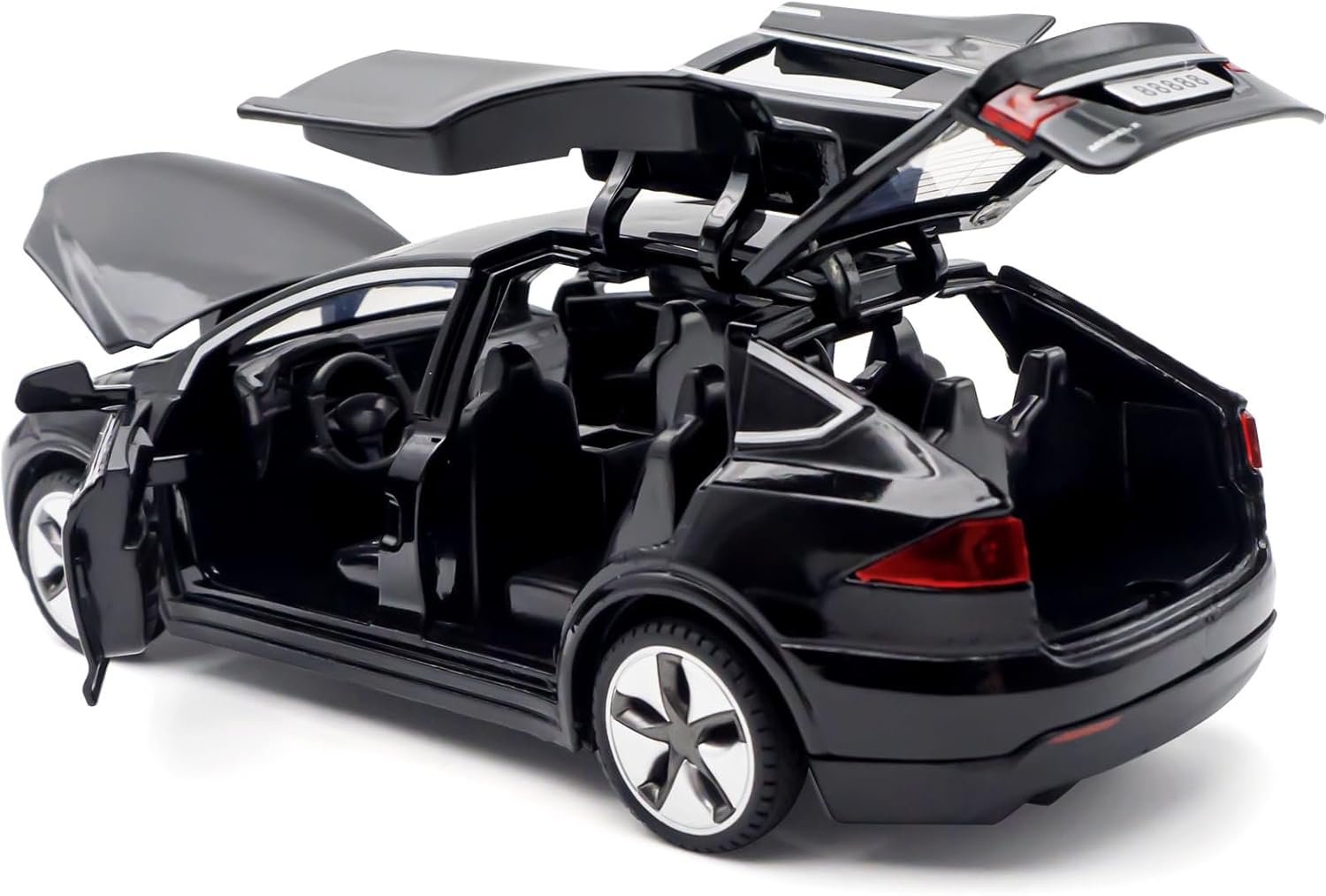 1:32 Model X Alloy Diecast Pull Back Toy Car with Open Doors, Lights and Music, Mini Vehicles Toys for Kids & Collectors (Black)