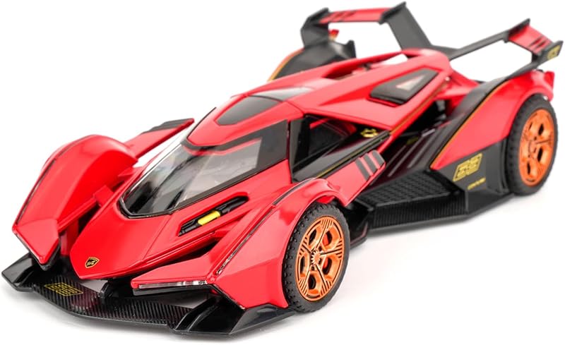 BDTCTK 1/32 Lamborghini V12 Vision GT Model Car, Zinc Alloy Pull Back Toy Car with Sound and Light for Kids Boy Girl Gift(Blue)