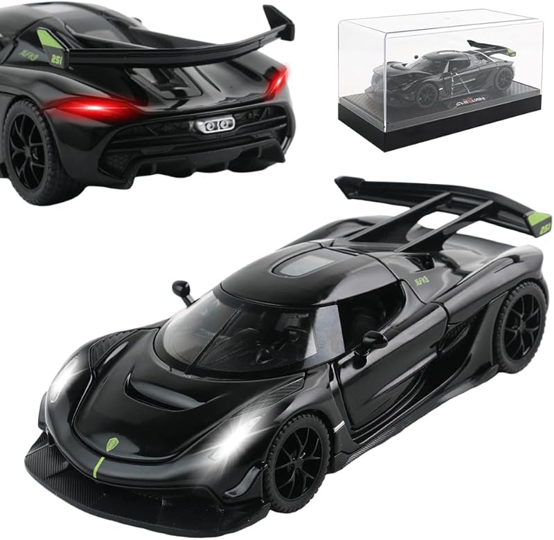 Diecast Toy Car McLaren 720S Sports Car Model,Zinc Alloy Simulation Casting Pull Back Vehicles,1:32 Scale Mini Supercar Toys with Lights and Music for Toddlers Kids Children Gift (720S-Green)