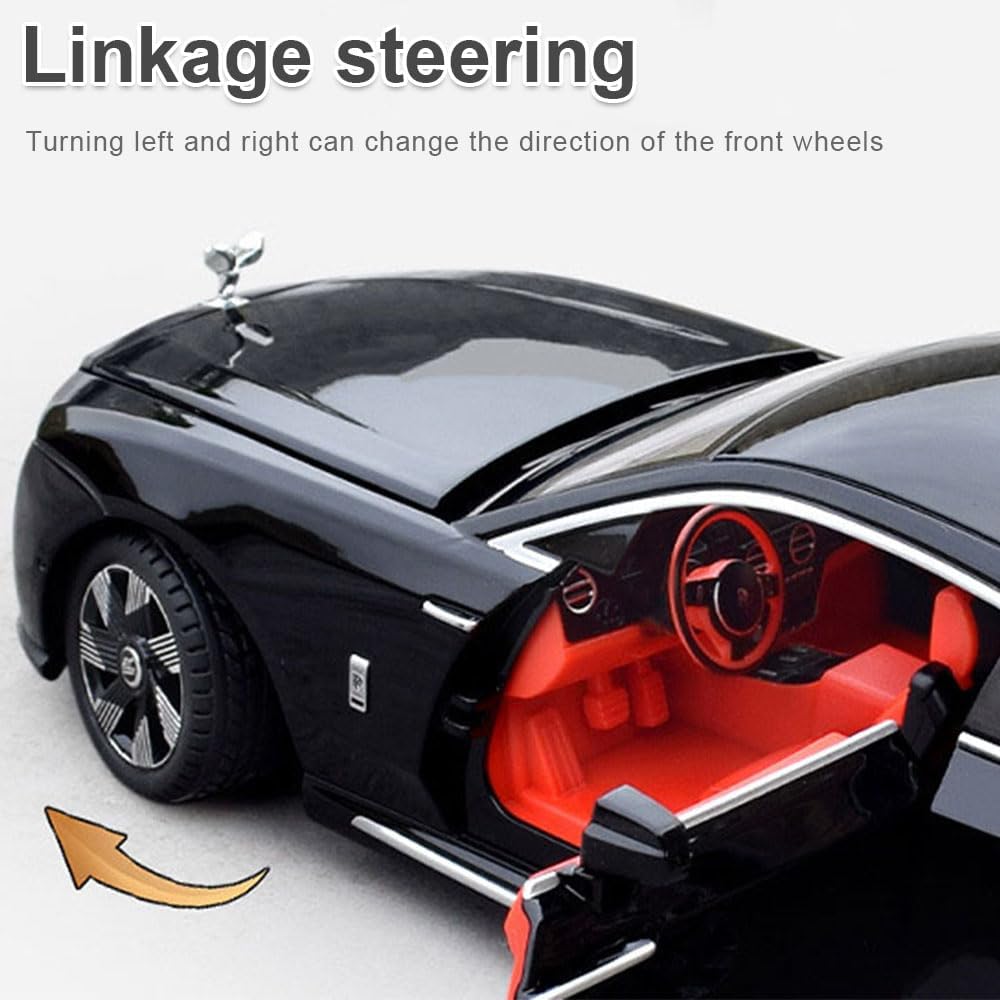EROCK 1:24 Rolls Royce car Model, zinc Alloy car Model Toy with Sound Effects and Lights, Suitable for Adults and Children as Gifts, Decorations, Collectibles. (Black)