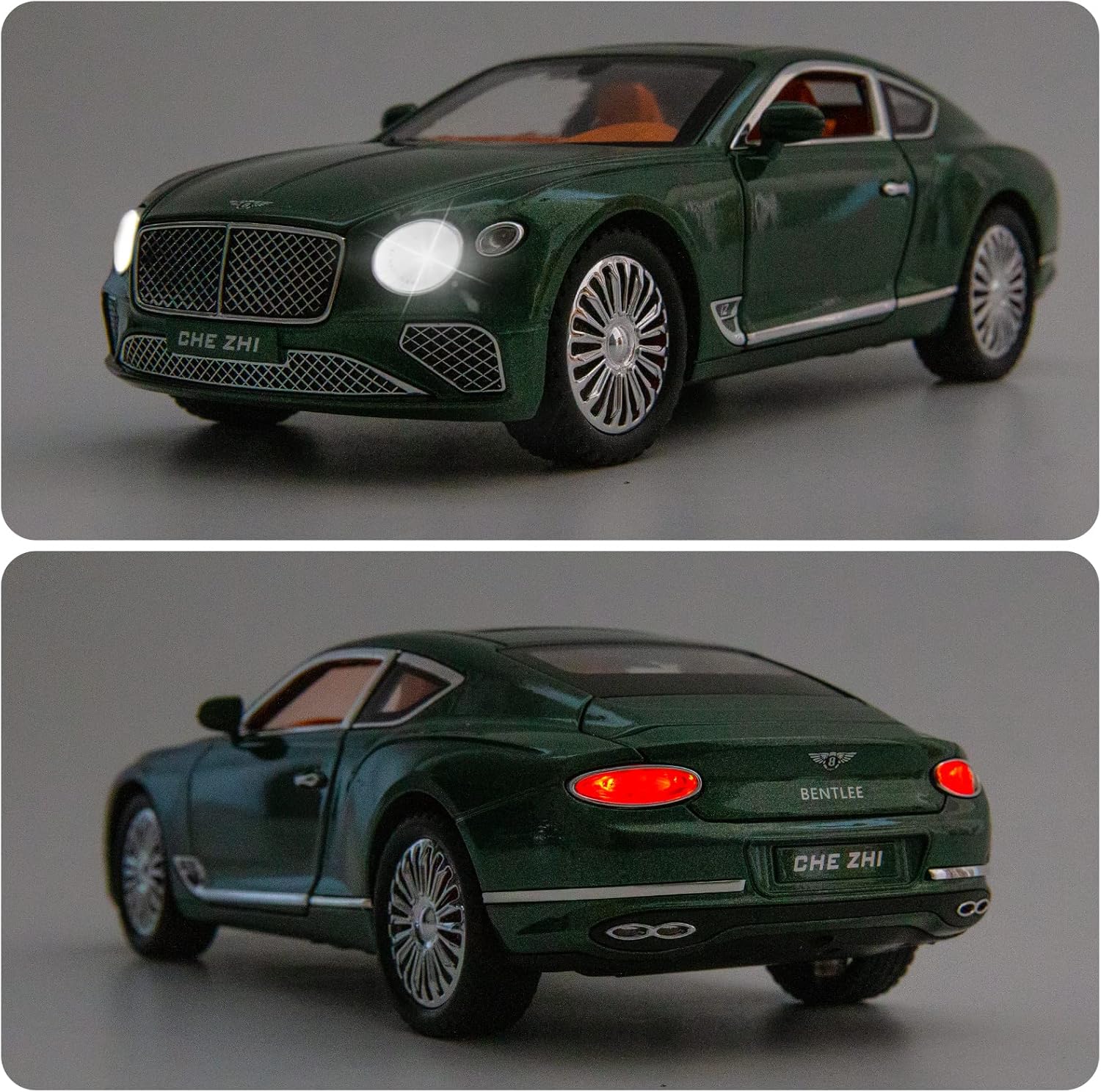 Toy Car Compatible for 1/24 Bentley Continental GT Model Car Alloy Diecast Collectible Pull Back Car Toy Door Can Be Opened for Boys Girls Gift(Green)