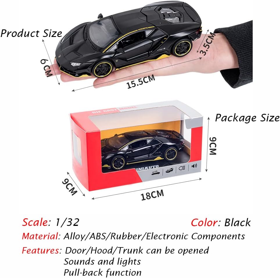 Alloy Collectible Black Lamborghini Toy Pull Back Vehicles Diecast Cars Model with Light & Sound