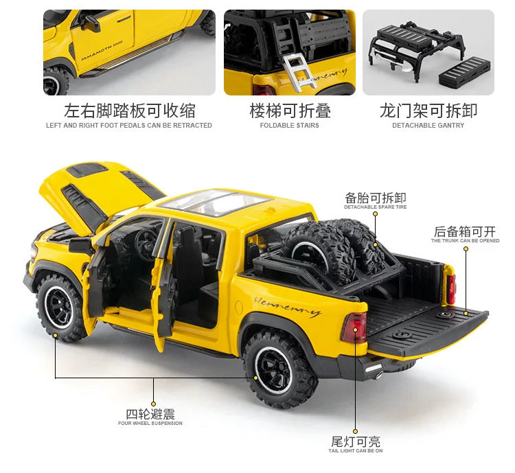 Diecast 1:32 RAM 1000 TRX Mammoth Pickup Alloy Model Car Toy Metal Casting Sound and Light Car Toys For Children Vehicle Toy Set