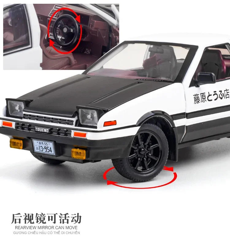 1:24 Initial D Toyota Trueno AE86 Alloy Diecast Car Model Sports Car Toys For Kids Adults Pull Back Vehicles Toy Cars Black Hood