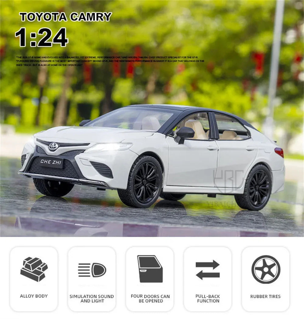 1:24 Toyota Camry Alloy Car Model Toys Metal Diecast High Simulation Strong Vehicle Model Sound Light Toy For Boys Birthday Gift