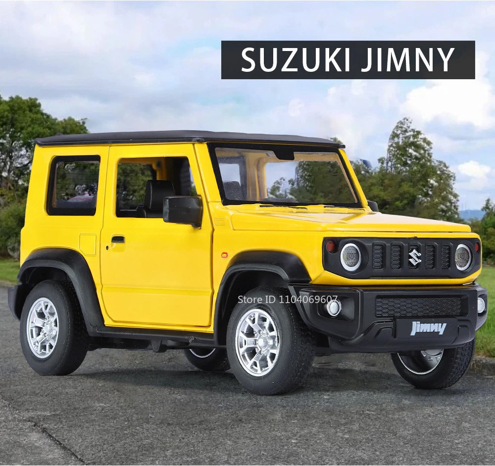 1:24 Suzuki Jimny Car Model Toys Alloy Diecast SUV 4 Doors Opened Pull Back Sound Light Shock Absorption Ornament Vehicles Gifts