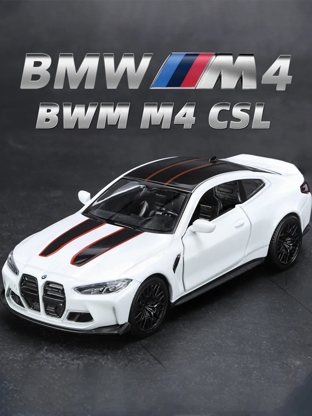 1/36 BMW M4 CSL Alloy Toys Car Model High Simulation Metal Genuine Door Opened Pull Back Function Boys Birthday Gifts Collection