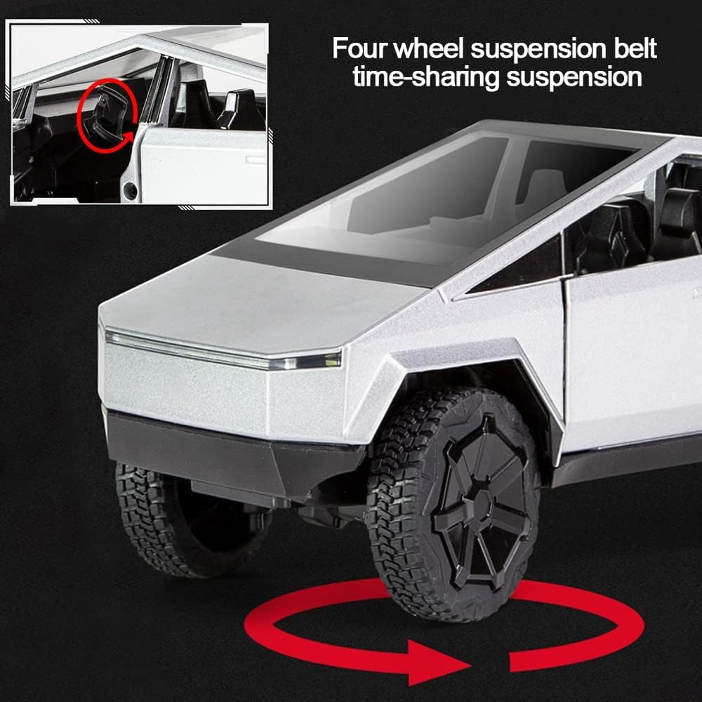 Toy Trucks Pickup Model Pull Back Pick-Up Truck with Sound and Light, Alloy Diecast Truck Toy Cars for Kids Gift or Vehicles Model Collection Enthusiasts (1/24 Grey Pickup Truck)