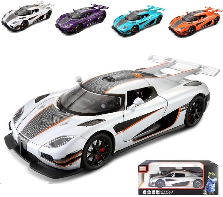 EROCK 1:24 Koenigsegg ONE die-cast car Model Toys, Open Door Design, Sound and Light Function, Suitable Gifts, Decorations, Collectibles, Toys for Adults and Children. (Purple-one)