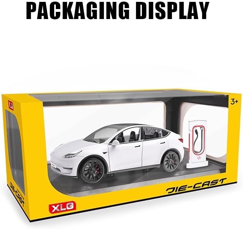 1/24 Model Y Toy Cars Alloy Diecast Model Car, Pull Back Model Y Model Car with Light, Big Model Y Diecast Car Model Toy Suitable for Kids Adults Birthday Gift (White)