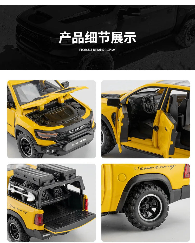 Diecast 1:32 RAM 1000 TRX Mammoth Pickup Alloy Model Car Toy Metal Casting Sound and Light Car Toys For Children Vehicle Toy Set