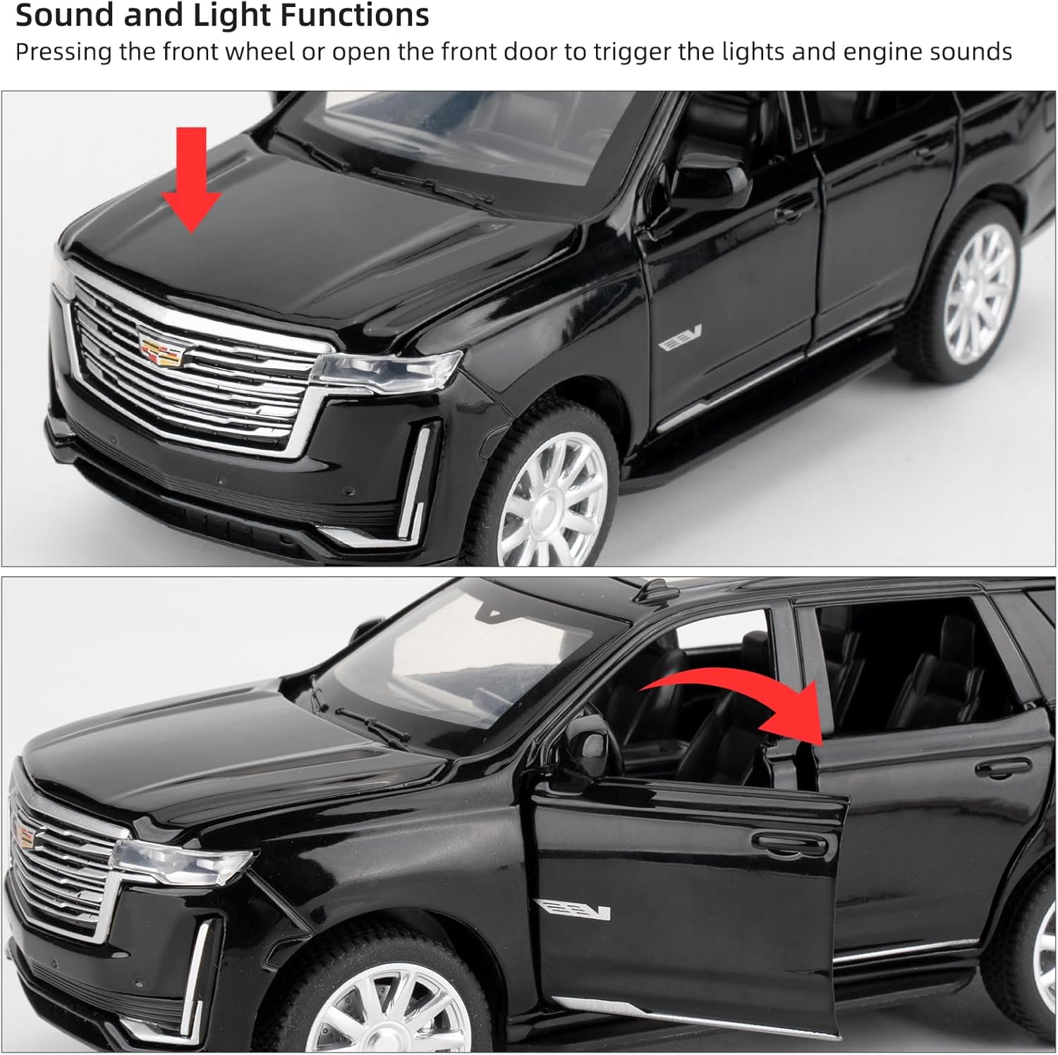 1:32 Scale Car Model Compatible for Collectible Escalade SUV Diecast Toy Vehicle, Zinc Alloy Pull Back Toy Car with Sound and Light for Adult Boys Girls 3 4 5 6 7 8 (Black)