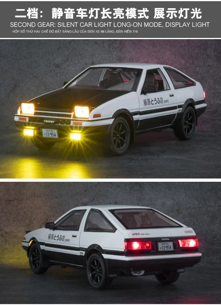 1:24 Initial D Toyota Trueno AE86 Alloy Diecast Car Model Sports Car Toys For Kids Adults Pull Back Vehicles Toy Cars Black Hood