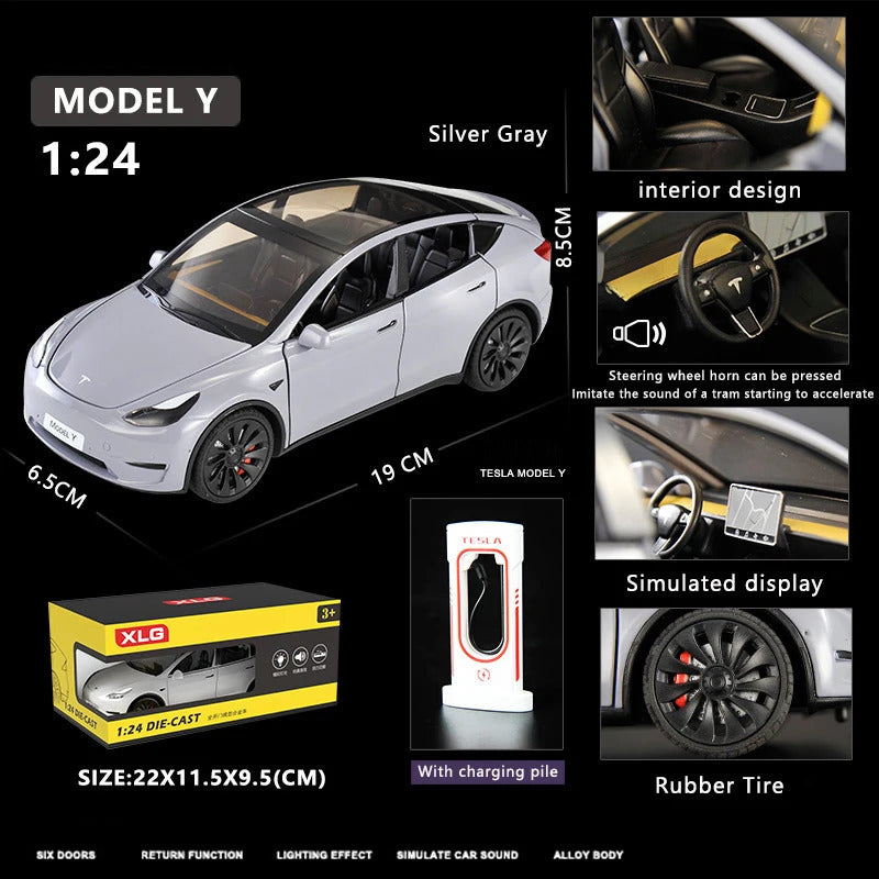 1:24 Model Y Alloy Car Model Simulation Sound And Light Pull Back Toy Car Metal Suv Electric Car Boys Collection Ornaments Gift