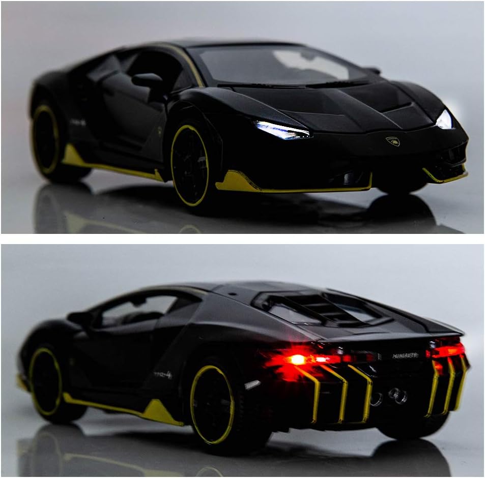 BDTCTK 1:32 Lambo LP770 Car Model Toy Child Sound and Light Pull Back Car Zinc Alloy Toys for Kids Boy Girl Gift (Black)