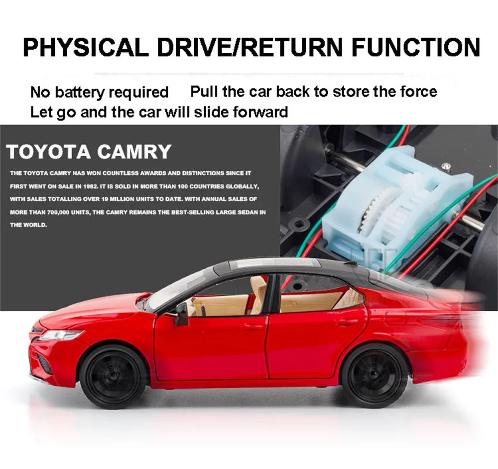 1:24 Toyota Camry Alloy Car Model Toys Metal Diecast High Simulation Strong Vehicle Model Sound Light Toy For Boys Birthday Gift