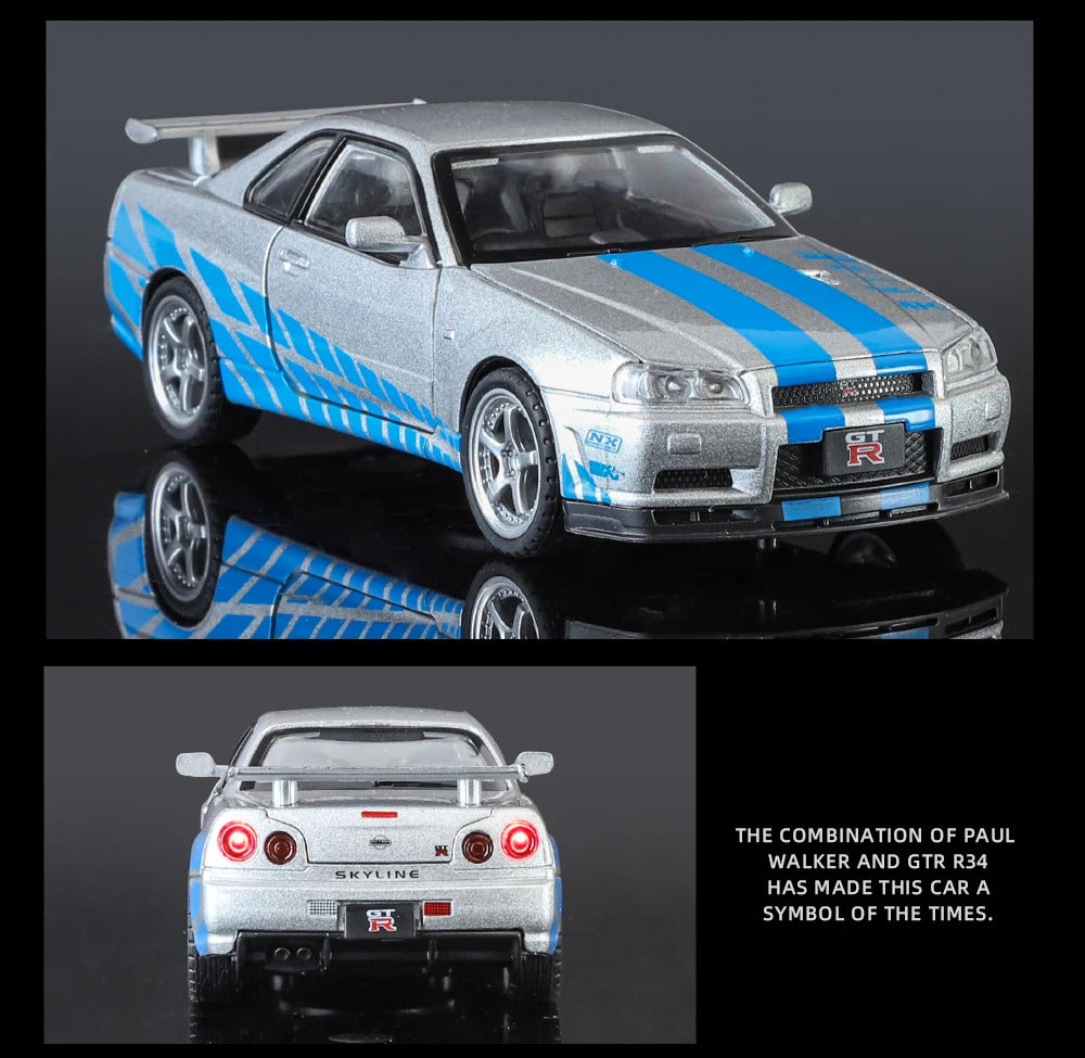 1:32 Nissan GTR R34 Skyline Supercar Alloy Metal Diecast Car Model Sound & Light Collection of Hobby Models Trendy Ornament Gift