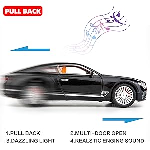 Toy Car Compatible for 1/24 Bentley Continental GT Model Car Alloy Diecast Collectible Pull Back Car Toy Door Can Be Opened for Boys Girls Gift(Green)