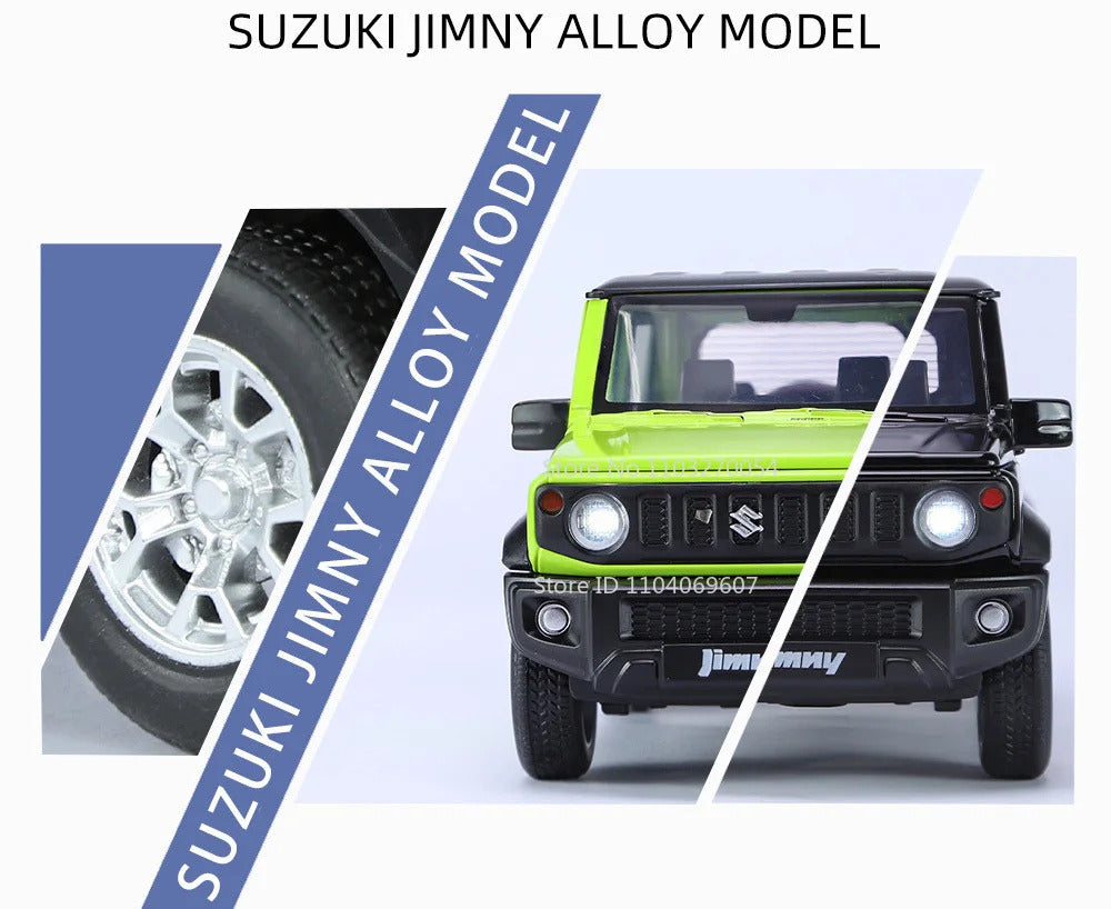 1:24 Suzuki Jimny Car Model Toys Alloy Diecast SUV 4 Doors Opened Pull Back Sound Light Shock Absorption Ornament Vehicles Gifts