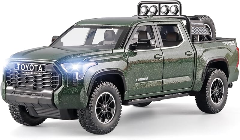Toy Pickup Trucks for Boys 1/32 Tundra Diecast Cars Model，Zinc Alloy Toy Pickup Truck，with Sound and Light、Pull Back，Birthday Gifts for Kids Ages 3 Year and UP（White）