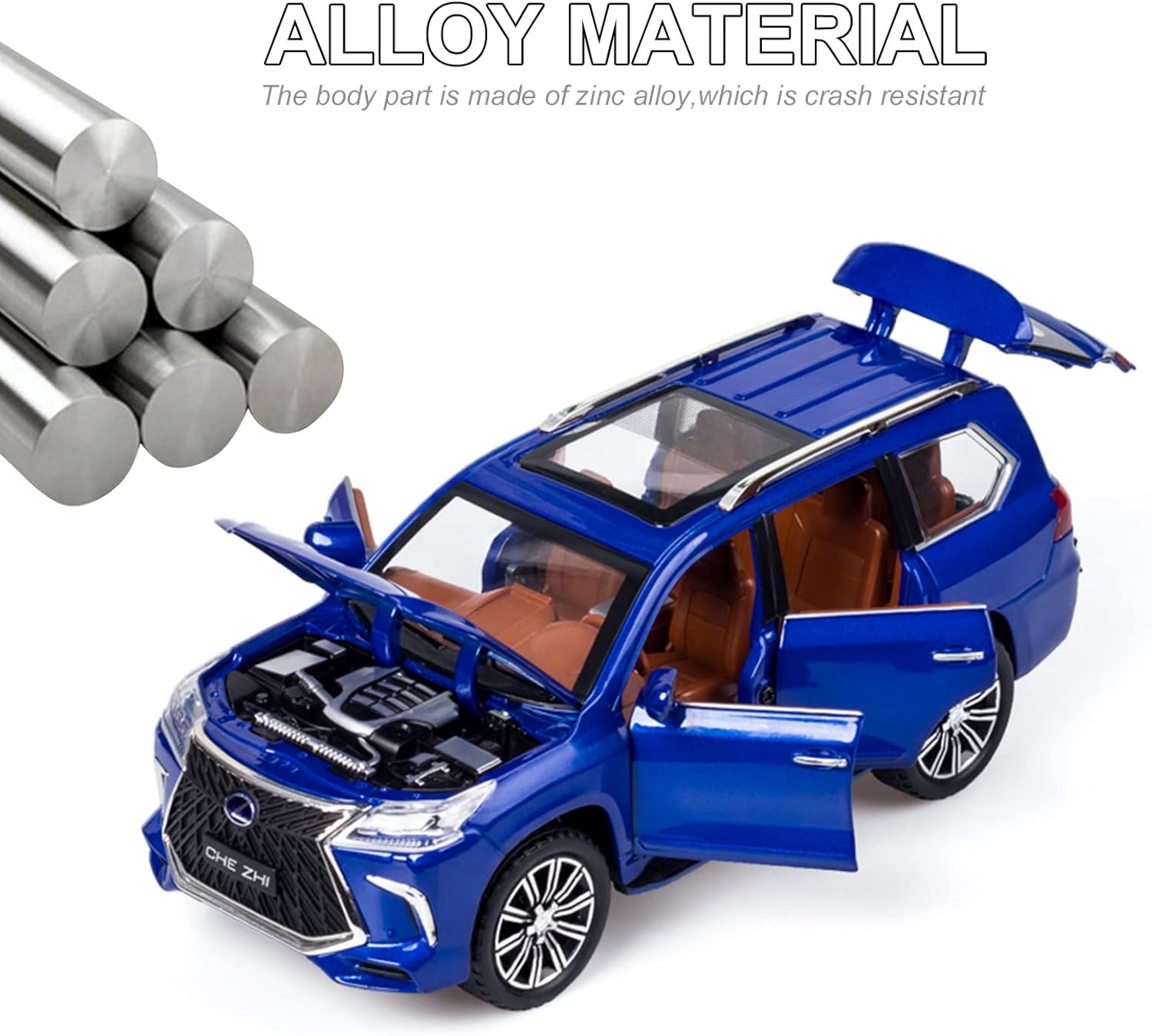 Diecast car Model 1/24 Scale - Zinc Alloy Pull Back Toy car with Sound and Light, Collectible Toys Vehicle for Adults and Boys Girls (Blue)
