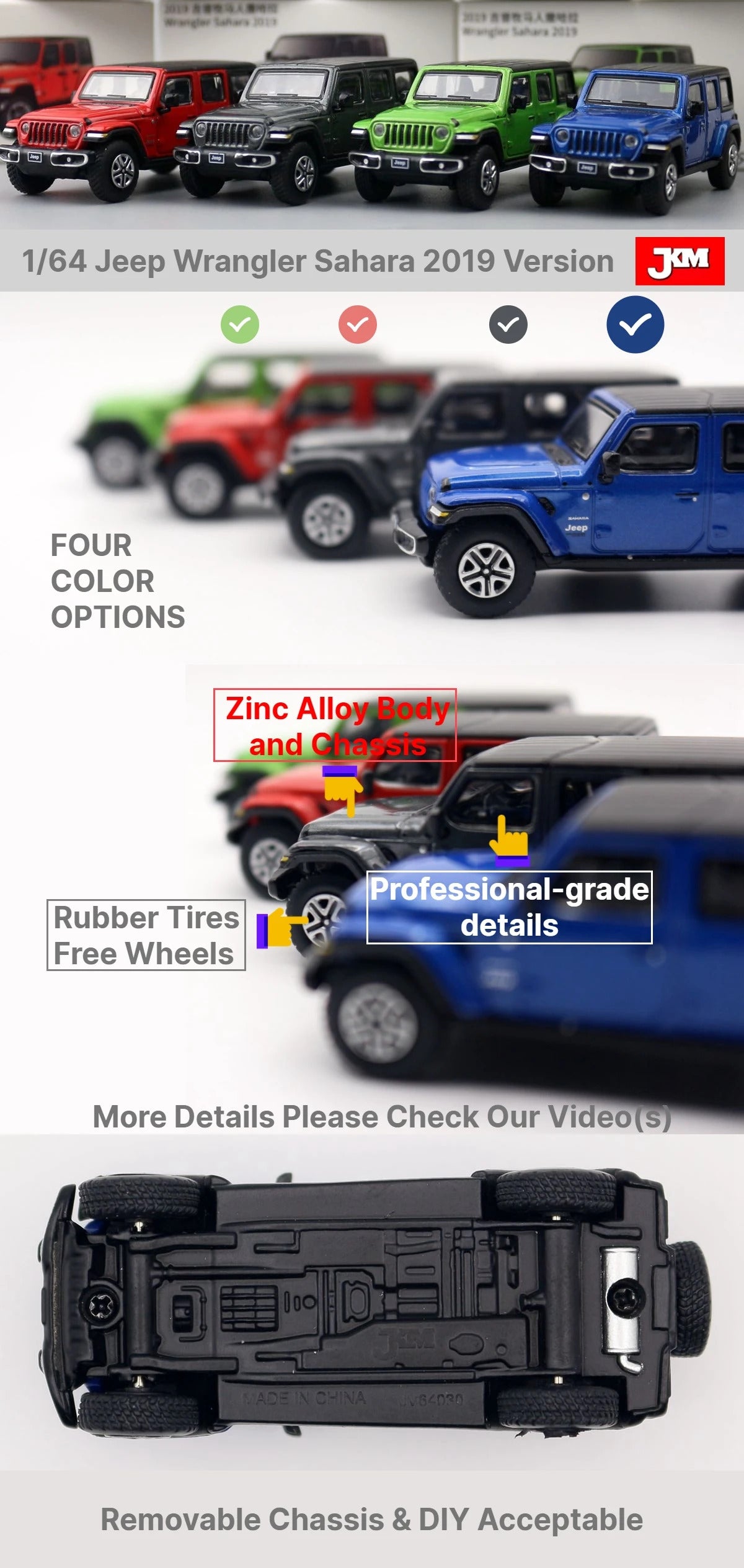1/64 Jeep Grand Cherokee Sahara Gladiator Pickup Truck Toy Car Model JKM 1:64 Diecast Miniature Suitable For HotWheels MiniGT