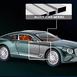 Toy Car Compatible for 1/24 Bentley Continental GT Model Car Alloy Diecast Collectible Pull Back Car Toy Door Can Be Opened for Boys Girls Gift(Green)