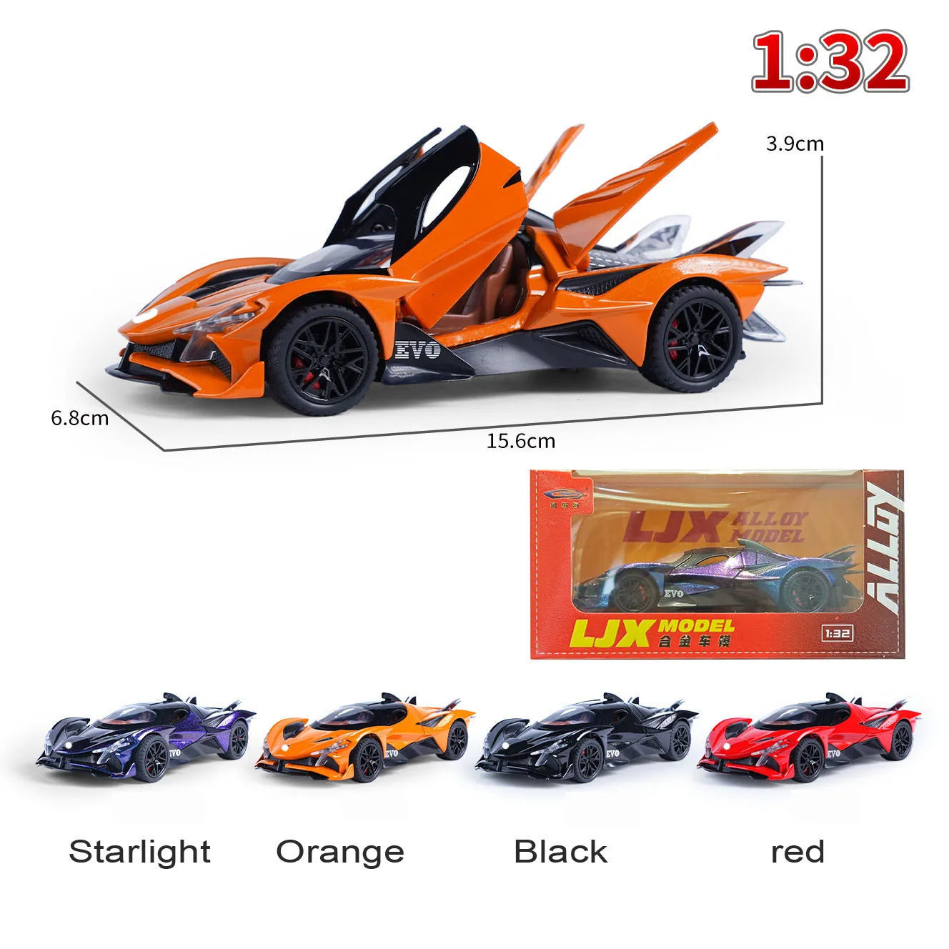 1: 32 APOLLO EVA Alloy Car Model High Simulation Diecasts Toy With Sound and Light Pull Back Vehicles Decoration Toys  For Kids