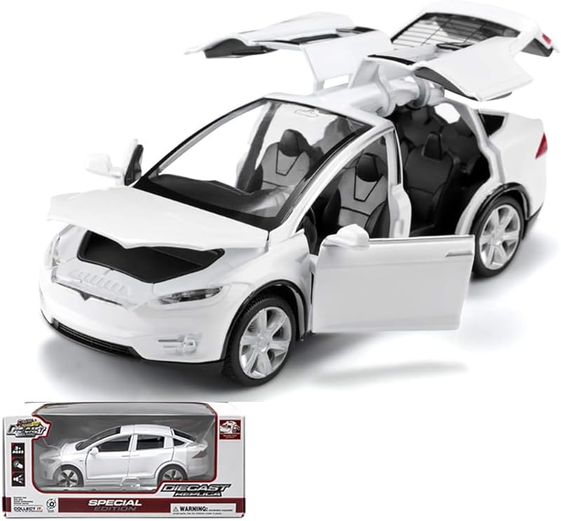 1:32 Model X Alloy Diecast Pull Back Toy Car with Open Doors, Lights and Music, Mini Vehicles Toys for Kids & Collectors (Black)