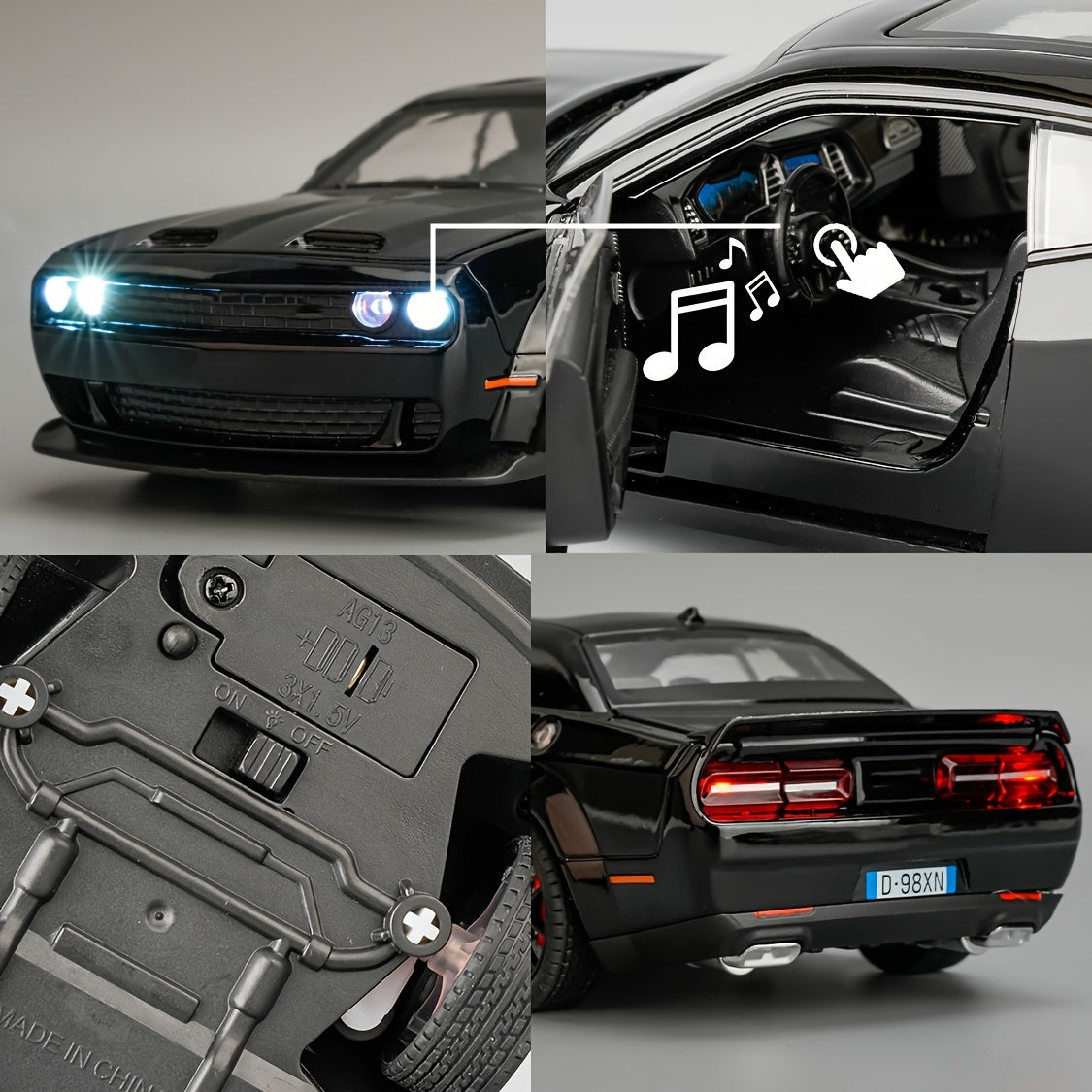 1/24 Scale Super Model Car, Zinc Alloy Pull Back Toy Car With Sound And Light For Kids Boy Girl Birthday Gift Halloween, Christmas Gift
