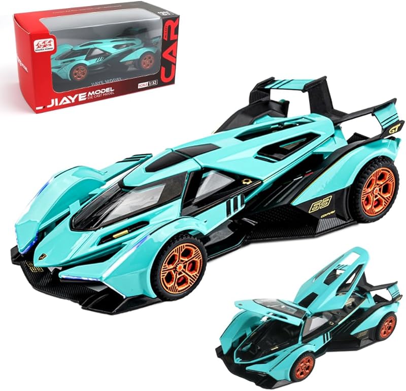 Diecast Toy Car McLaren 720S Sports Car Model,Zinc Alloy Simulation Casting Pull Back Vehicles,1:32 Scale Mini Supercar Toys with Lights and Music for Toddlers Kids Children Gift (720S-Green)