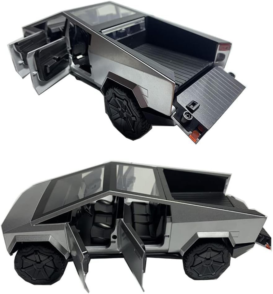 Toy Trucks Pickup Model Pull Back Pick-Up Truck with Sound and Light, Alloy Diecast Truck Toy Cars for Kids Gift or Vehicles Model Collection Enthusiasts (1/24 Grey Pickup Truck)
