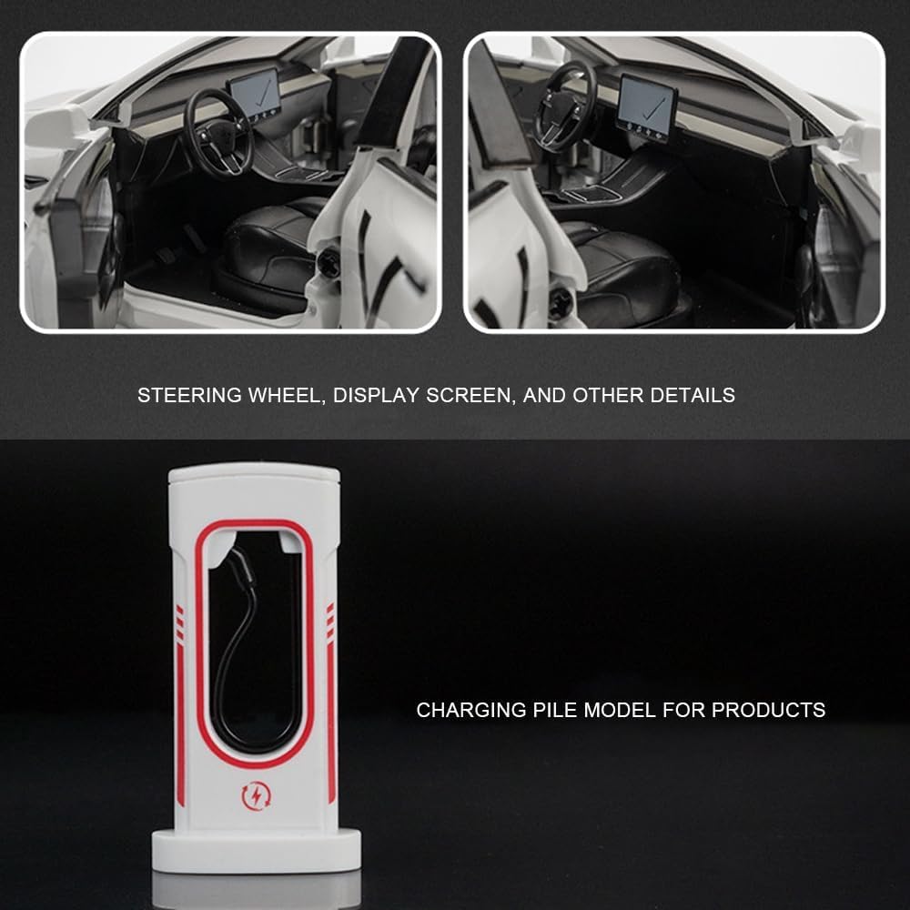 1/24 Model Y Toy Cars Alloy Diecast Model Car, Pull Back Model Y Model Car with Light, Big Model Y Diecast Car Model Toy Suitable for Kids Adults Birthday Gift (White)