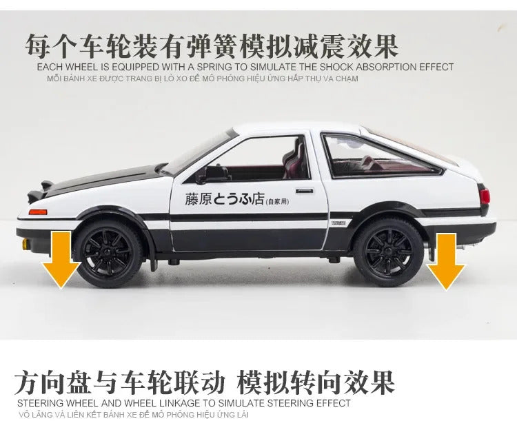 1:24 Initial D Toyota Trueno AE86 Alloy Diecast Car Model Sports Car Toys For Kids Adults Pull Back Vehicles Toy Cars Black Hood