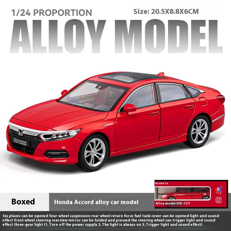 1:24 Accord Limousine Sound & Light Alloy Metal Diecast Car Model Collecting Hobby Decoration Trendy Holiday Gift Box Boy