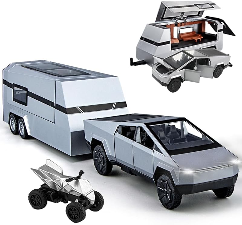 Toy Trucks Pickup Model Pull Back Pick-Up Truck with Sound and Light, Alloy Diecast Truck Toy Cars for Kids Gift or Vehicles Model Collection Enthusiasts (1/24 Grey Pickup Truck)