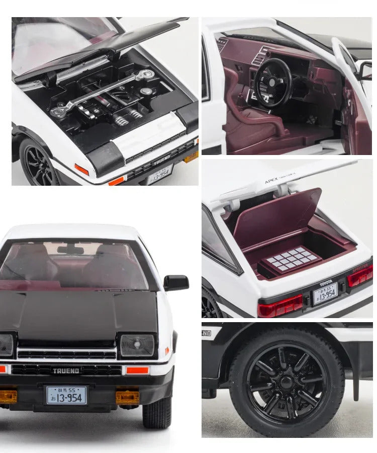 1:24 Initial D Toyota Trueno AE86 Alloy Diecast Car Model Sports Car Toys For Kids Adults Pull Back Vehicles Toy Cars Black Hood