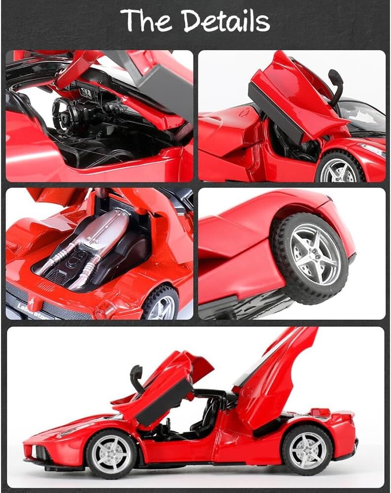 Alloy Collectible Red Ferrari Race LaFerrari Pull Back Vehicles Diecast Cars Model with Lights and Sound