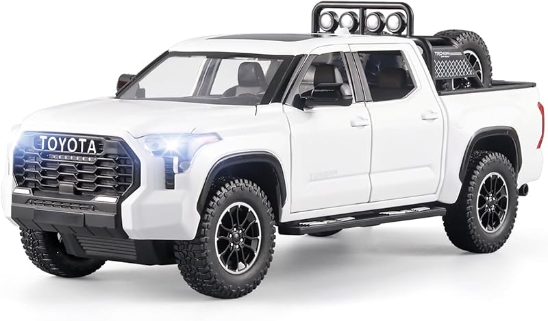 Toy Pickup Trucks for Boys 1/32 Tundra Diecast Cars Model，Zinc Alloy Toy Pickup Truck，with Sound and Light、Pull Back，Birthday Gifts for Kids Ages 3 Year and UP（White）