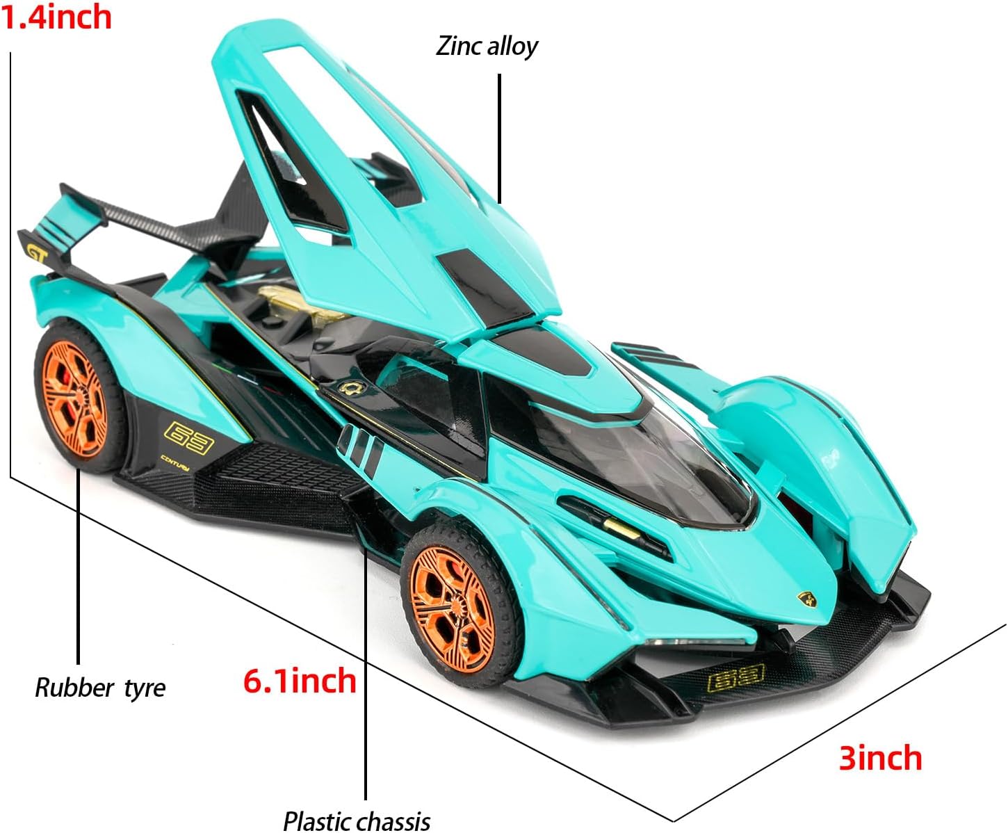 BDTCTK 1/32 Lamborghini V12 Vision GT Model Car, Zinc Alloy Pull Back Toy Car with Sound and Light for Kids Boy Girl Gift(Blue)