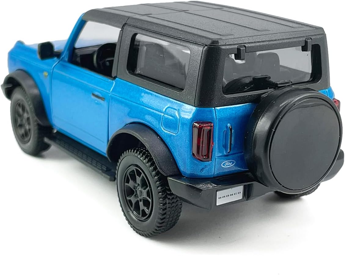 2-Door Bronco Badlands Model Car 1/36 Scale Diecast Toy Cars Metal Alloy Children’s Vehicles, Pull Back Doors Open, Black Rim, Mens Collection, Kids Toys for Boys Gifts, Cake Topper Home Décor, Blue