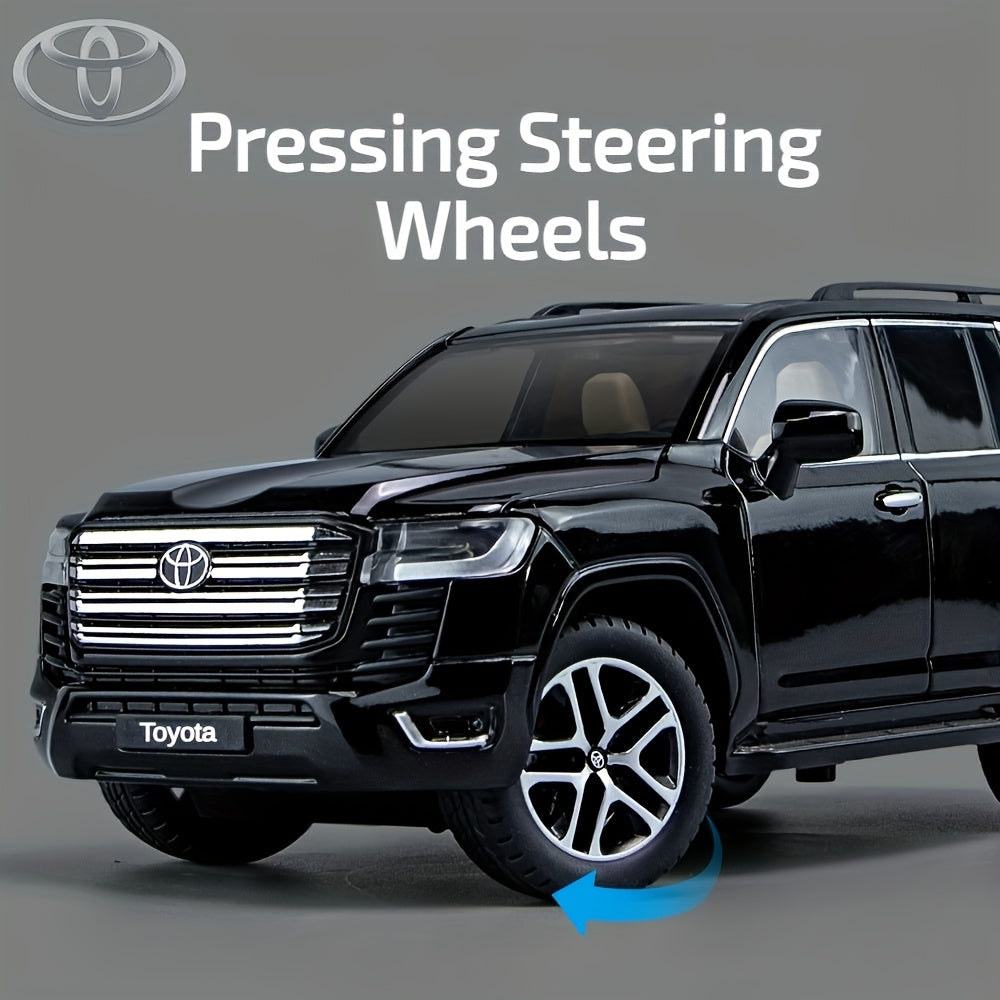 1pc 1/24 Scale for TOYOTA Land Cruiser DieCast Model - Black or White, Pull Back Action with Lights and Sounds, Zinc Alloy, Ideal Birthday Gift for Boys, for TOYOTA