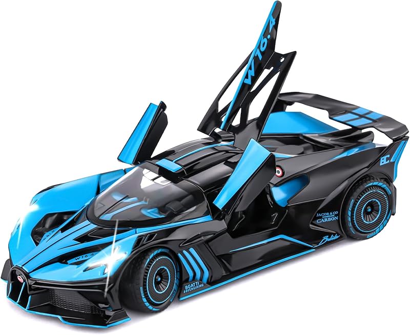 Toy Car Model for Bugatti Compatible with 1:24 Bugatti Bolide Alloy Diecast Car Toy with Lights and Music, Pull Back Car Toys for Kids Boys Girls Gift (Blue)