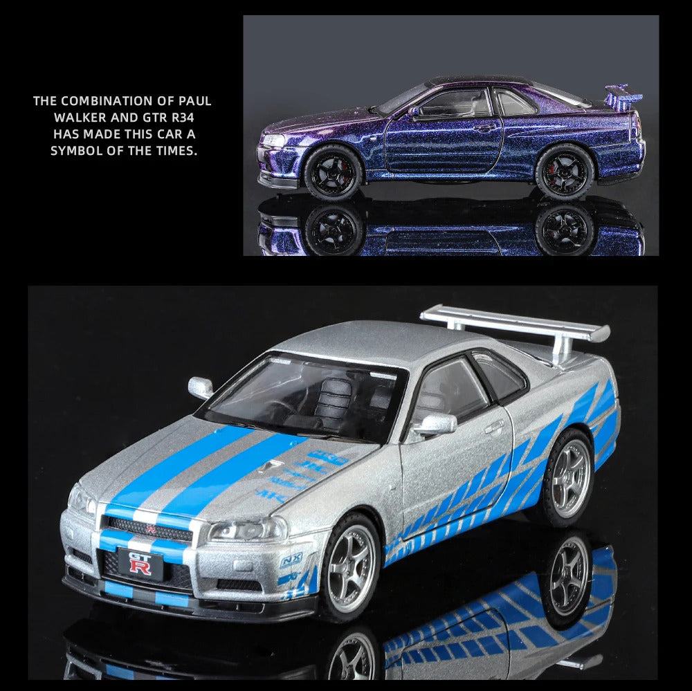 1:32 Nissan GTR R34 Skyline Supercar Alloy Metal Diecast Car Model Sound & Light Collection of Hobby Models Trendy Ornament Gift