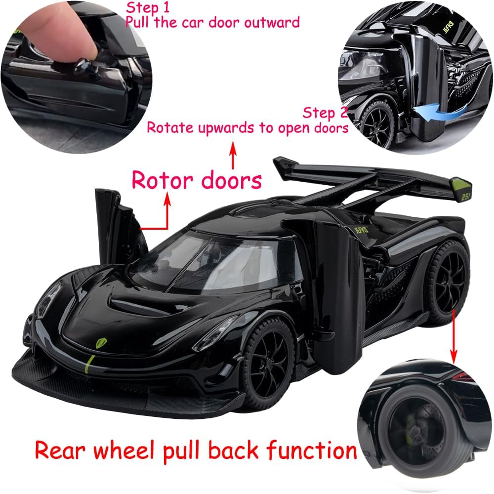 Toy Cars Model Jesko Black Alloy Collectibles Die-cast Vehicles with Sound and Light